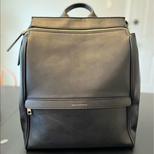 Mia and Sophia leather diaper bag backpack. Black with gold zippers.